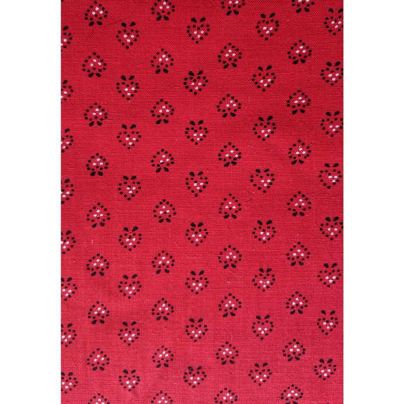 Vintage 1960's Calico Print Fabric Red White Black Hearts 36" by 1 Yds Quilting - Picture 2 of 3